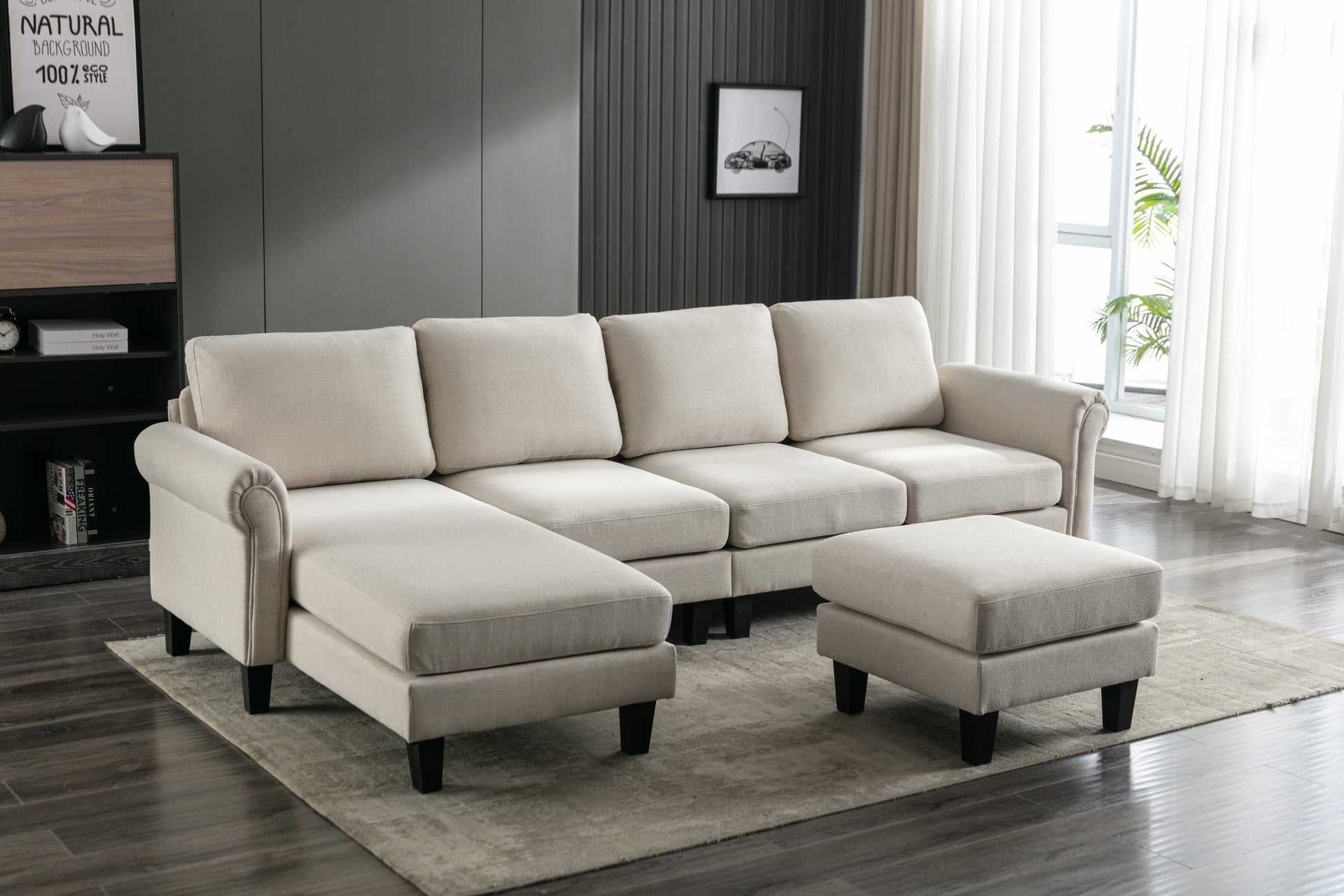 Coolmore Accent Sofa Living Room Sofa Sectional Sofa, U Shape Sectional Sofa With Ottoman, Reversible Sofa Couch For Living Room Beige Linen Beige Foam Linen 4 Seat