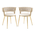 Coolmore Velvet Dining Chairs Set Of 2, Woven Upholstered Dining Chairs With Gold Metal Legs, Modern Accent Chairs For Living Room, Dining Room, Kitchen Ivory Velvet Ivory Foam Velvet