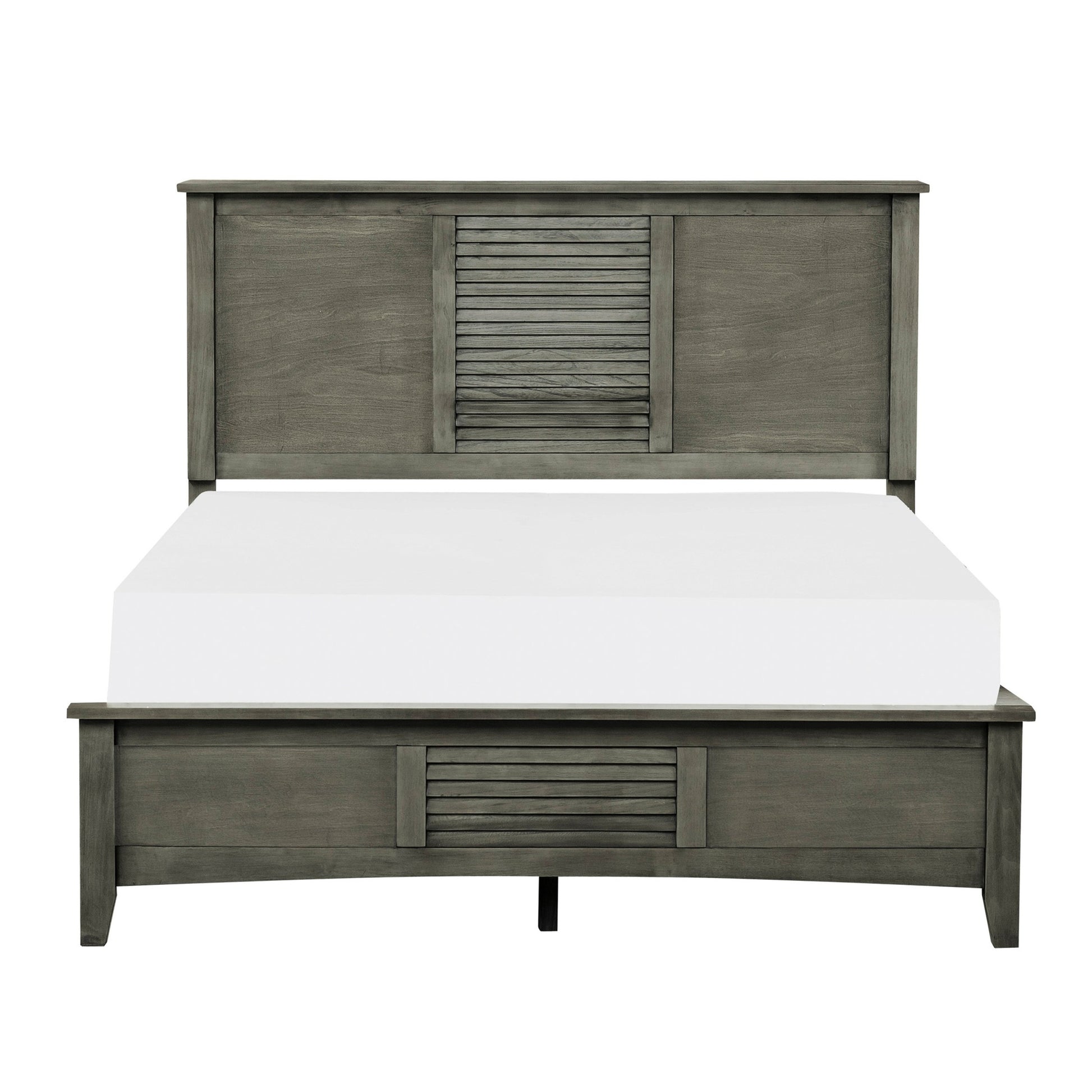 Cool Gray Finish 1Pc Full Size Bed Louvered Panel Headboard Footboard Transitional Style Bedroom Wooden Furniture Box Spring Required Full Gray Wood Transitional Panel Wood