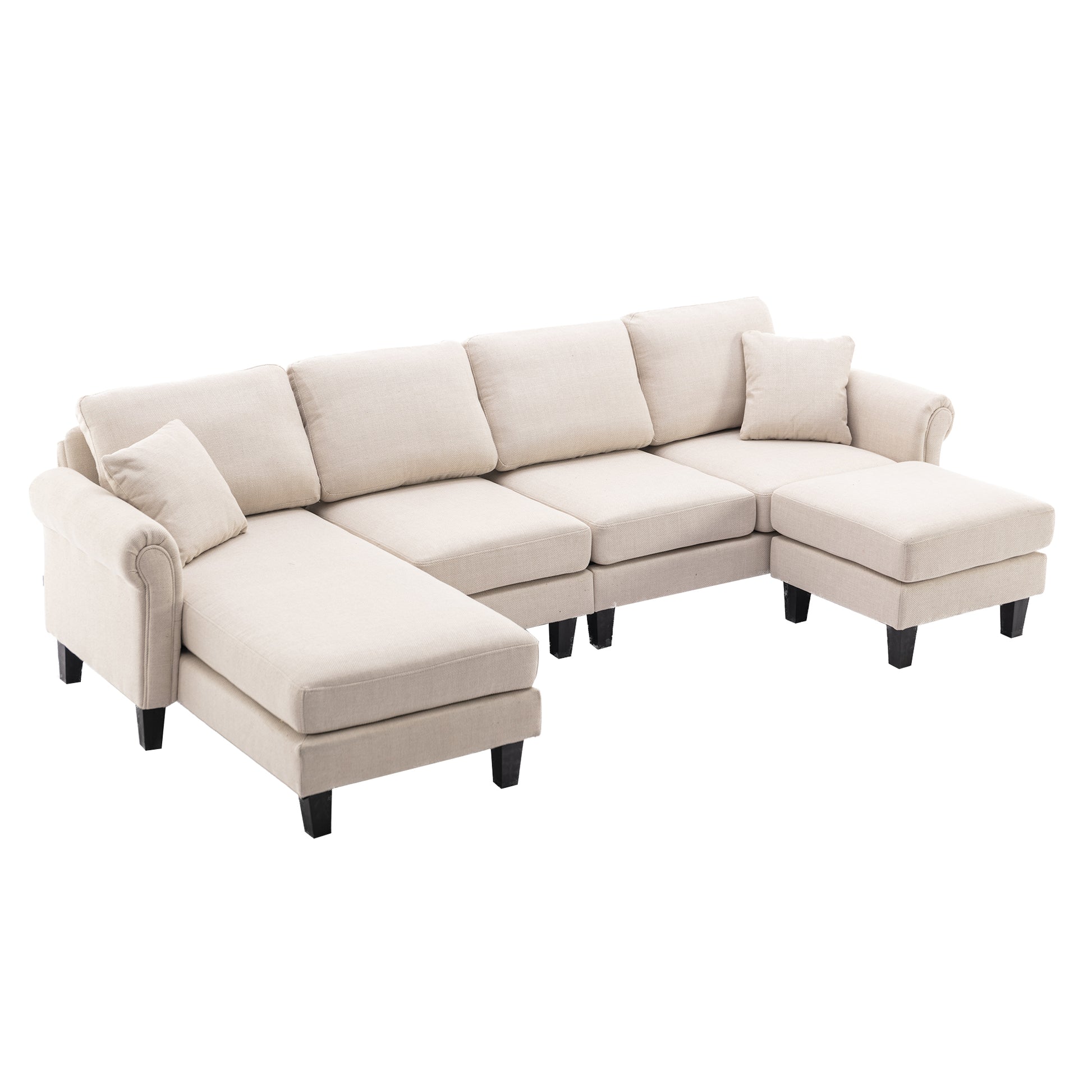 Coolmore Accent Sofa Living Room Sofa Sectional Sofa, U Shape Sectional Sofa With Ottoman, Reversible Sofa Couch For Living Room Beige Linen Beige Foam Linen 4 Seat
