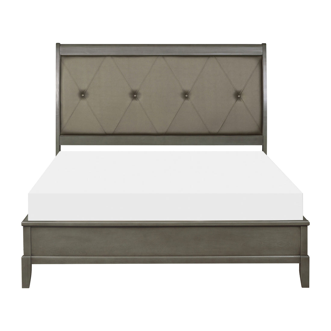 Transitional Style Gray Finish 1Pc Queen Size Sleigh Bed Button Tufted Faux Leather Upholstered Headboard Bedframe Queen Gray Bedroom Transitional Sleigh Wood