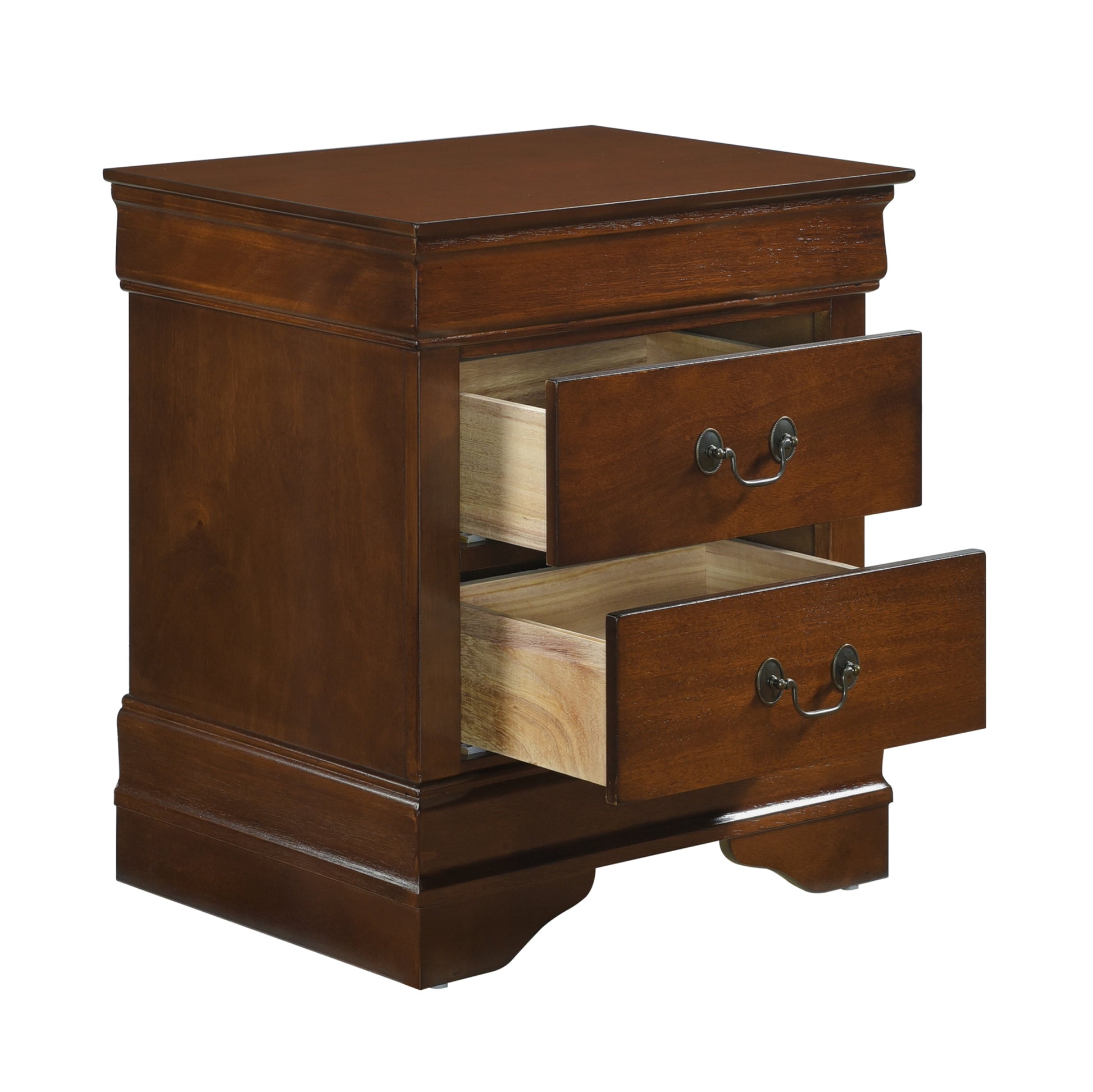 Classic Louis Philippe Style Brown Cherry Finish 1Pc Nightstand Of 2X Drawers Traditional Design Bedroom Furniture Brown Mix 2 Drawers Bedroom Traditional Wood