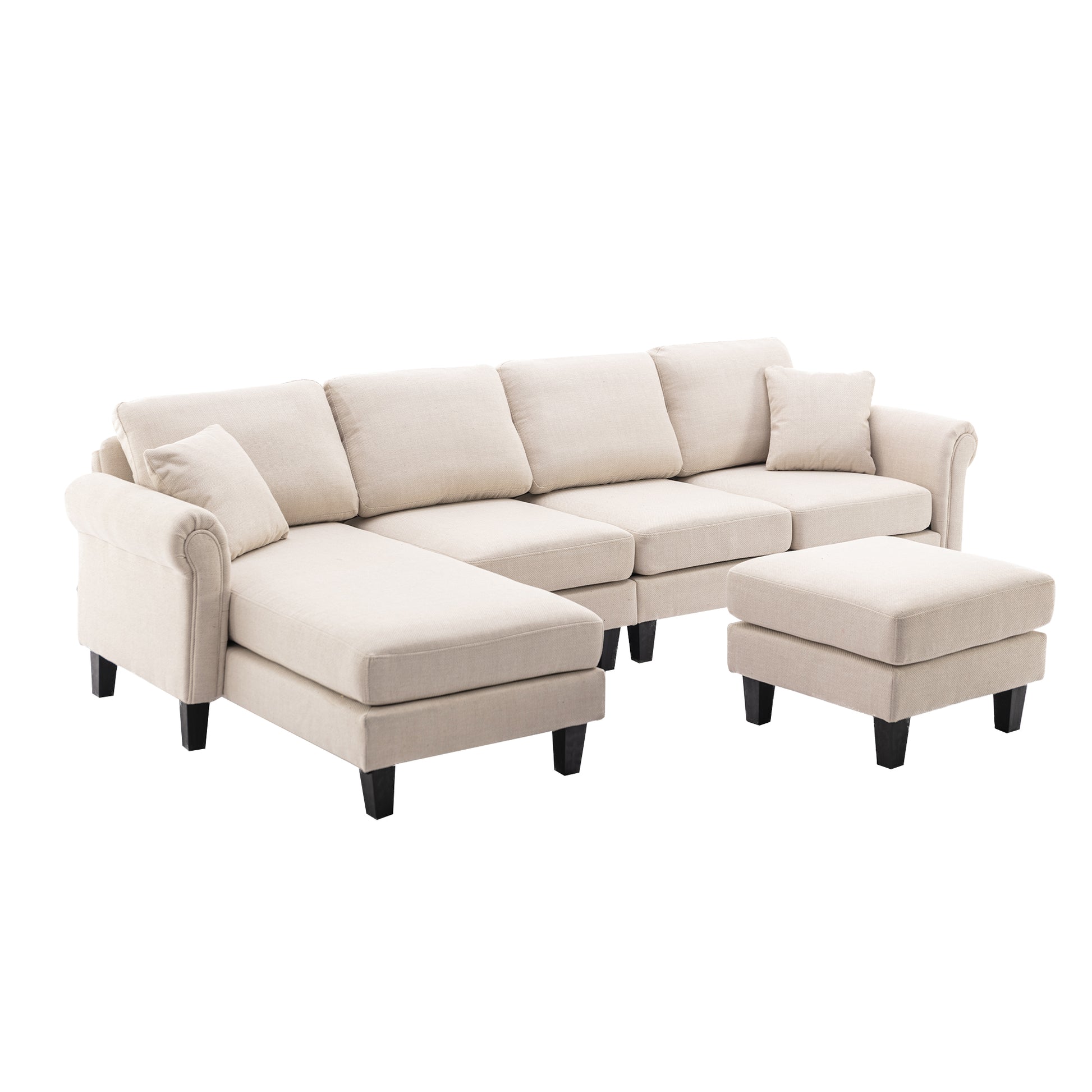 Coolmore Accent Sofa Living Room Sofa Sectional Sofa, U Shape Sectional Sofa With Ottoman, Reversible Sofa Couch For Living Room Beige Linen Beige Foam Linen 4 Seat