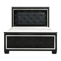 Black Finish Upholstered Button Tufted 1Pc Queen Size Bed Led Headboard Faux Alligator Embossed Textural Panels Wooden Bed Queen Black Bedroom Glam,Modern Wood