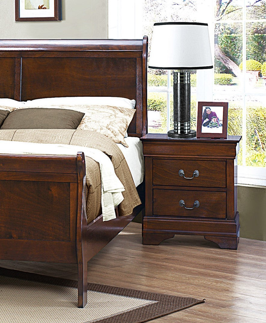 Classic Louis Philippe Style Brown Cherry Finish 1Pc Nightstand Of 2X Drawers Traditional Design Bedroom Furniture Brown Mix 2 Drawers Bedroom Traditional Wood