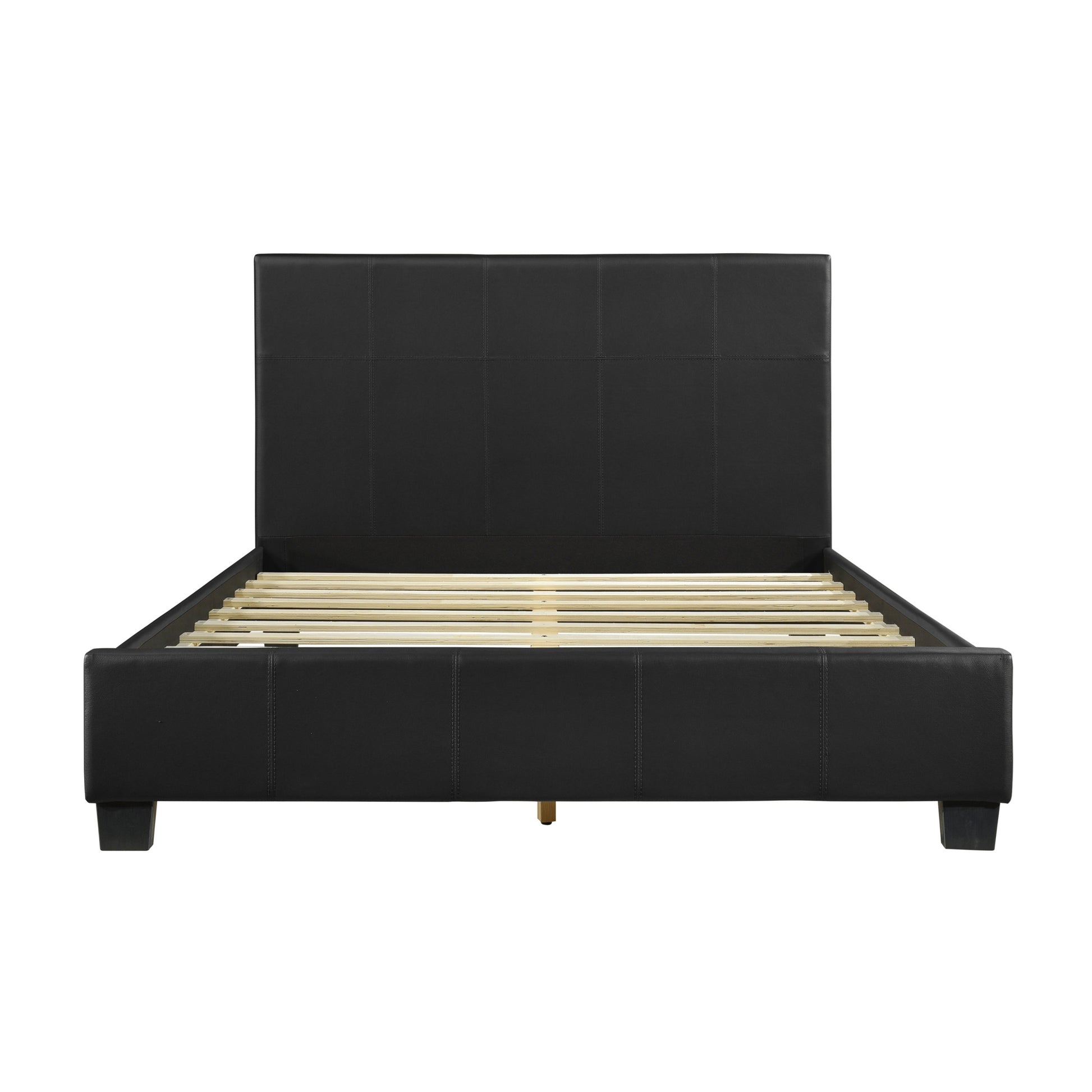 Contemporary Design 1Pc California King Size Bed Durable Faux Leather Upholstered Unique Style Bedroom Furniture Box Spring Not Required California King Black Bedroom Contemporary Plywood