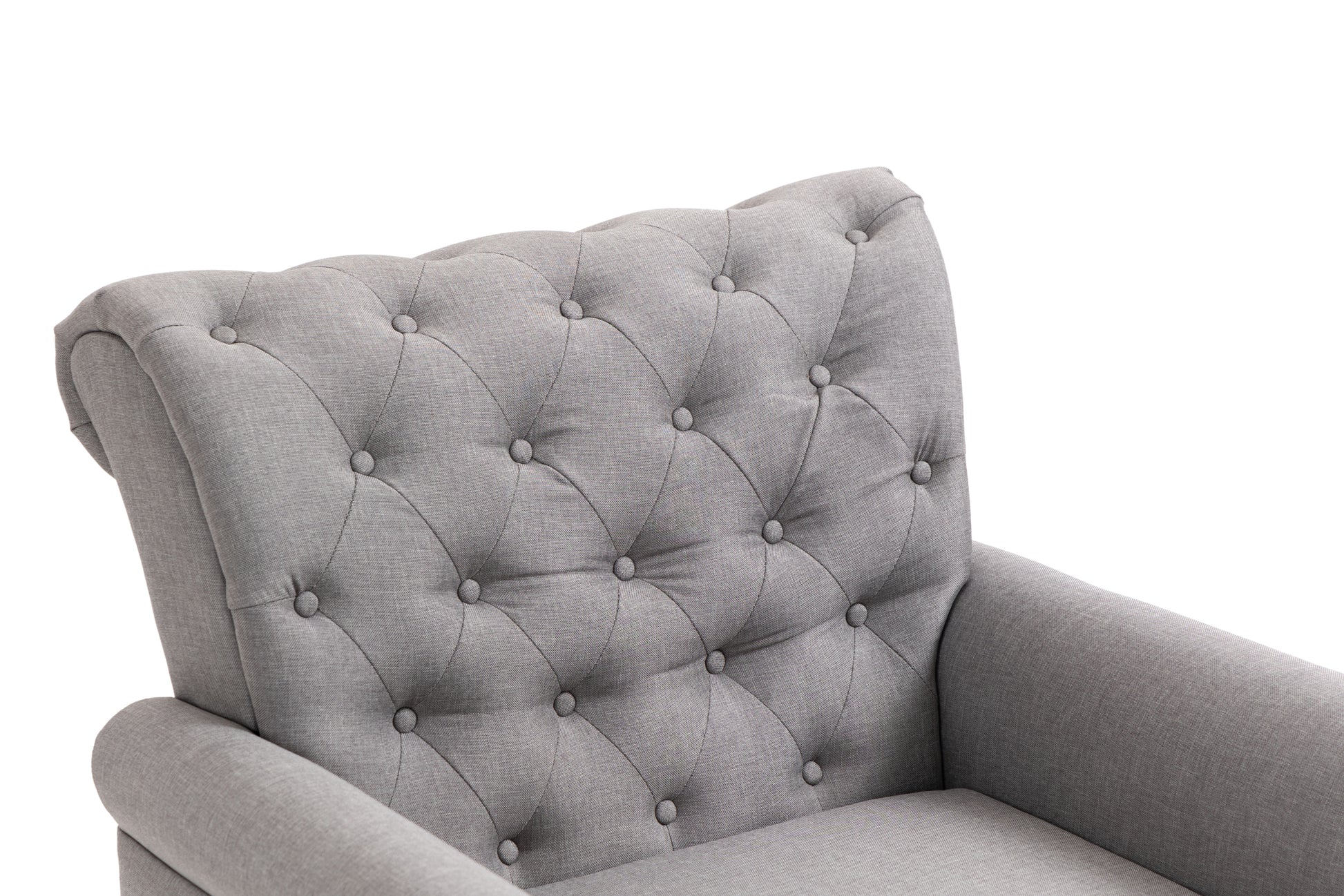 Mid Century Modern Accent Chair, Linen Armchair W Tufted Back Wood Legs, Upholstered Lounge Arm Chair Single Sofa For Living Room Bedroom, Light Grey Light Gray Foam Linen