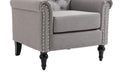 Mid Century Modern Accent Chair, Linen Armchair W Tufted Back Wood Legs, Upholstered Lounge Arm Chair Single Sofa For Living Room Bedroom, Light Grey Light Gray Foam Linen