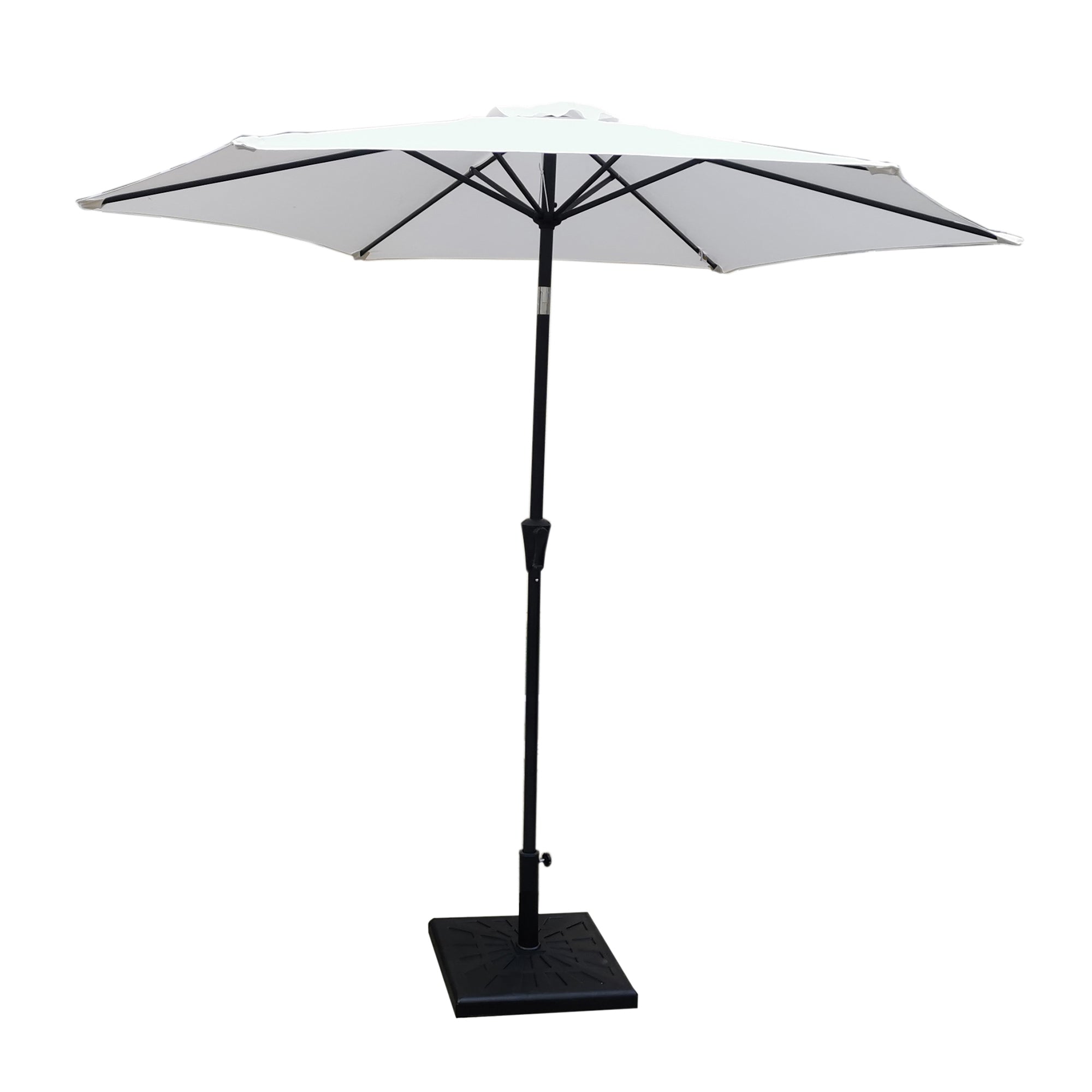 8.8 Feet Outdoor Aluminum Patio Umbrella, Patio Umbrella, Market Umbrella With 42 Pound Square Resin Umbrella Base, Push Button Tilt And Crank Lift, Creme Cream Polyester Aluminum