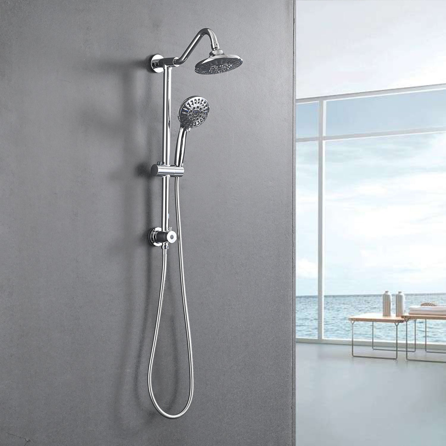 6 Inch Rain Shower Head With Handheld Shower Head Bathroom Rain Shower System Chrome Abs