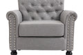Mid Century Modern Accent Chair, Linen Armchair W Tufted Back Wood Legs, Upholstered Lounge Arm Chair Single Sofa For Living Room Bedroom, Light Grey Light Gray Foam Linen