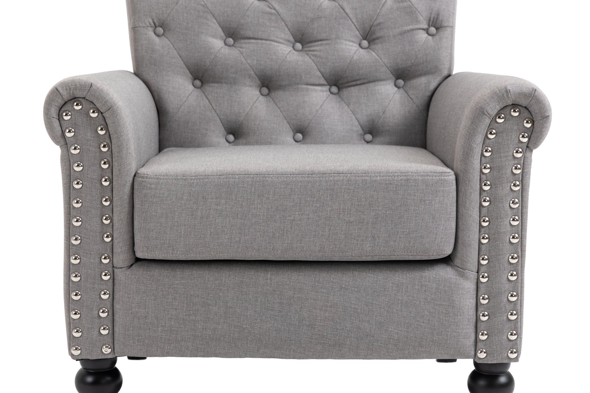 Mid Century Modern Accent Chair, Linen Armchair W Tufted Back Wood Legs, Upholstered Lounge Arm Chair Single Sofa For Living Room Bedroom, Light Grey Light Gray Foam Linen