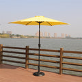 8.8 Feet Outdoor Aluminum Patio Umbrella, Patio Umbrella, Market Umbrella With 33 Pounds Round Resin Umbrella Base, Push Button Tilt And Crank Lift, Yellow Yellow Polyester Aluminum