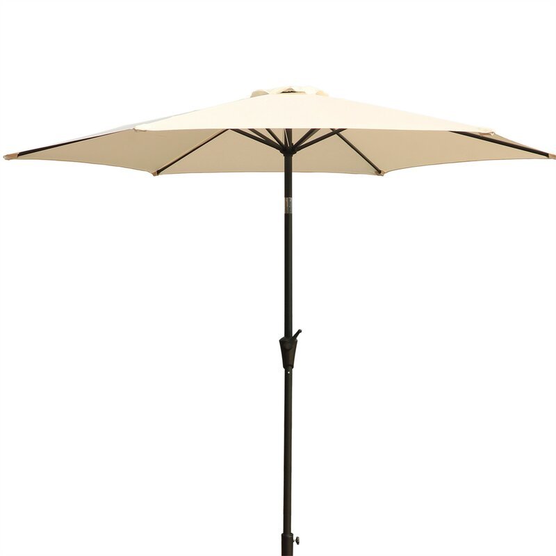 8.8 Feet Outdoor Aluminum Patio Umbrella, Patio Umbrella, Market Umbrella With 42 Pound Square Resin Umbrella Base, Push Button Tilt And Crank Lift, Creme Cream Polyester Aluminum