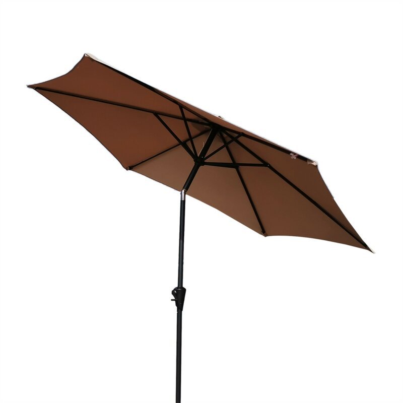 8.8 Feet Outdoor Aluminum Patio Umbrella, Patio Umbrella, Market Umbrella With 42 Pound Square Resin Umbrella Base, Push Button Tilt And Crank Lift, Taupe Taupe Polyester Aluminum