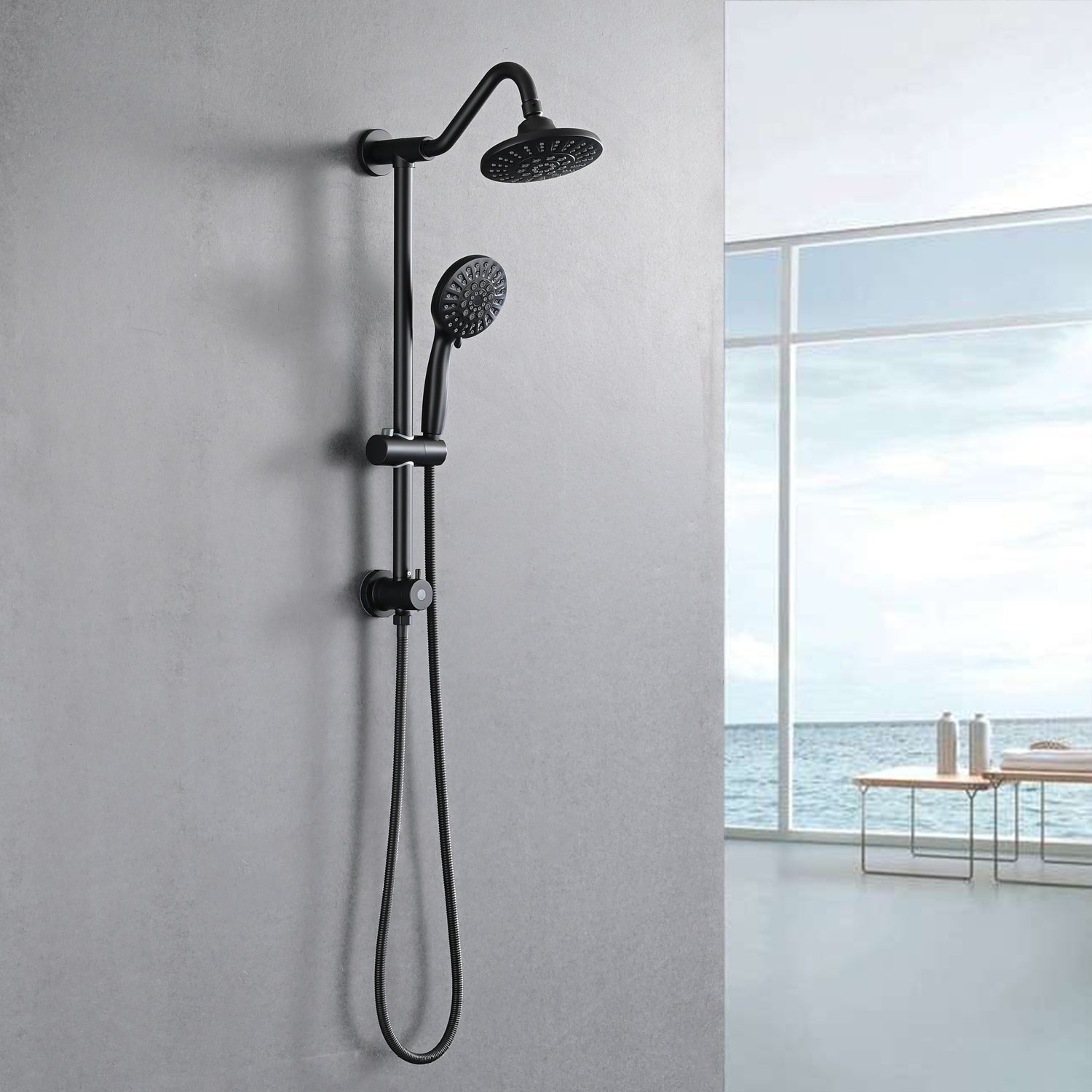 6 Inch Rain Shower Head With Handheld Shower Head Bathroom Rain Shower System Matte Black Abs