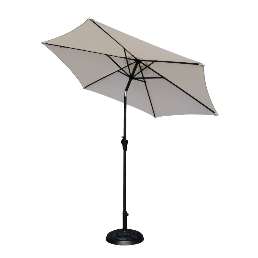 8.8 Feet Outdoor Aluminum Patio Umbrella, Patio Umbrella, Market Umbrella With 33 Pounds Round Resin Umbrella Base, Push Button Tilt And Crank Lift, Creme Cream Polyester Aluminum