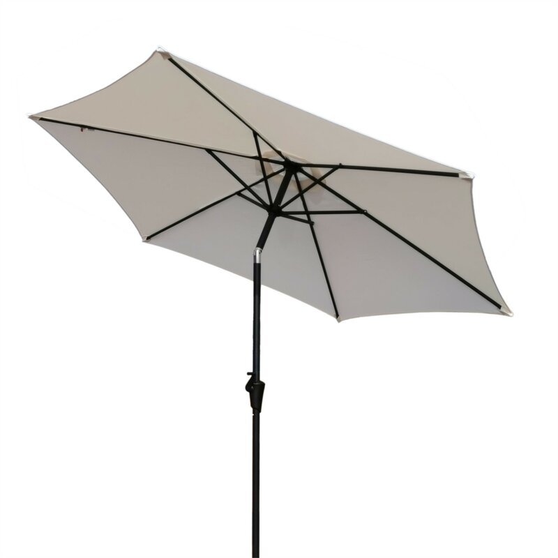 8.8 Feet Outdoor Aluminum Patio Umbrella, Patio Umbrella, Market Umbrella With 42 Pound Square Resin Umbrella Base, Push Button Tilt And Crank Lift, Creme Cream Polyester Aluminum