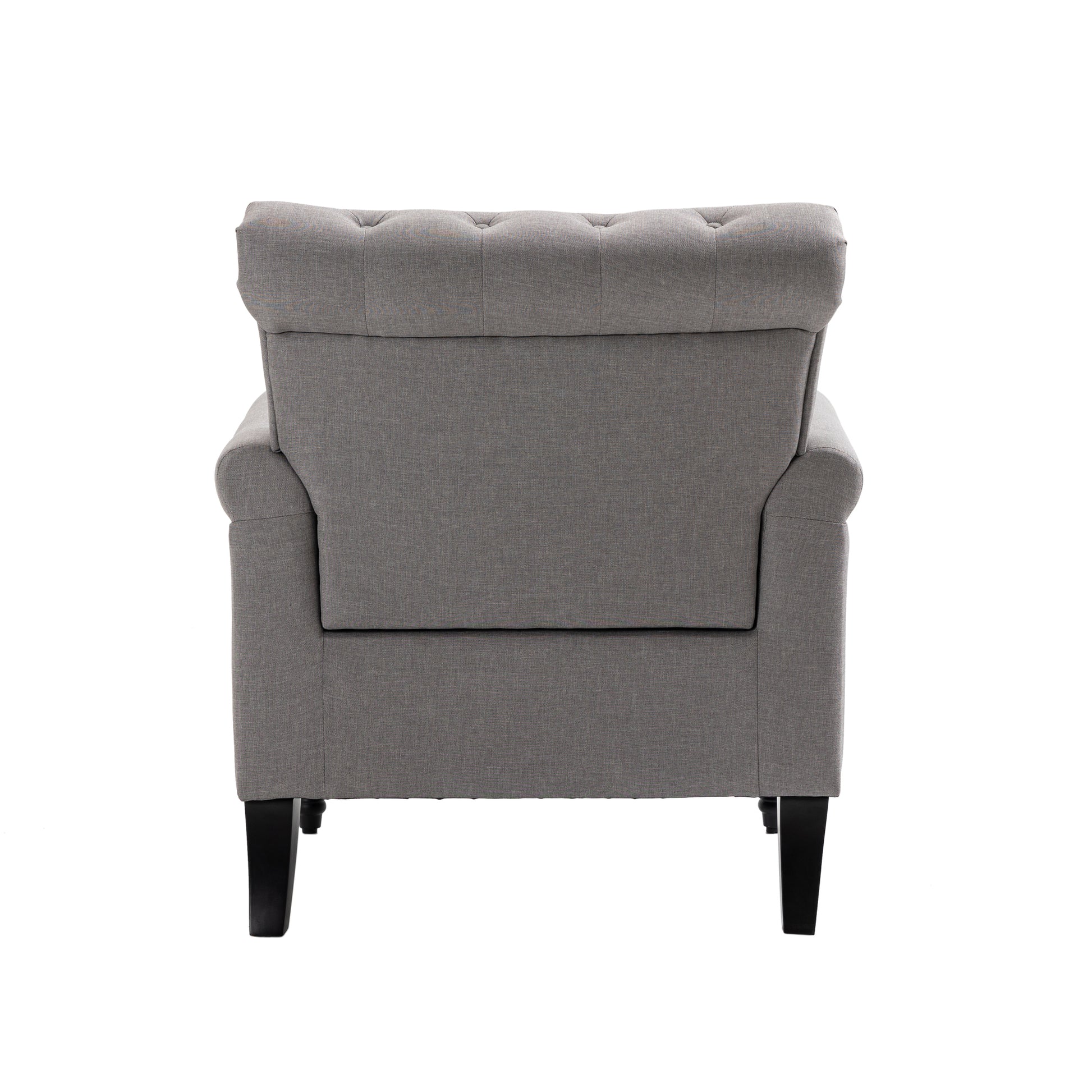 Mid Century Modern Accent Chair, Linen Armchair W Tufted Back Wood Legs, Upholstered Lounge Arm Chair Single Sofa For Living Room Bedroom, Light Grey Light Gray Foam Linen