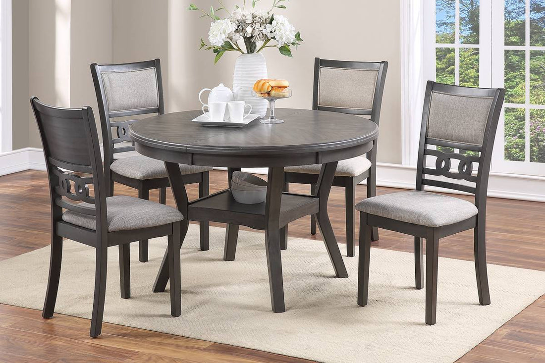 Contemporary Dining 5Pc Set Round Table W 4X Side Chairs Grey Finish Rubberwood Unique Design Wood Wood Gray Seats 4 Gray Wood Dining Room Contemporary,Modern,Transitional Rubberwood Round Dining Table With Chair Rubber Wood