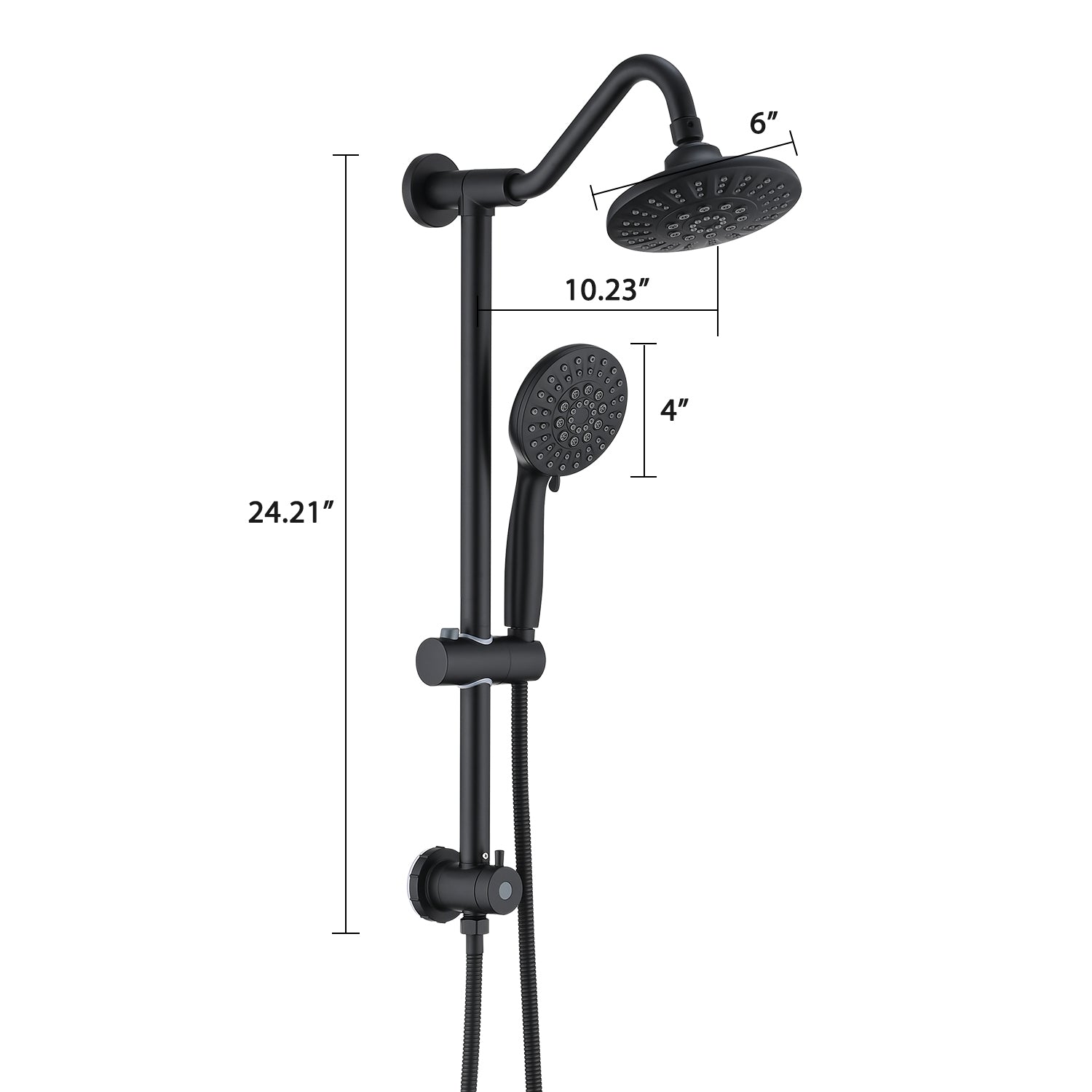 6 Inch Rain Shower Head With Handheld Shower Head Bathroom Rain Shower System Matte Black Abs