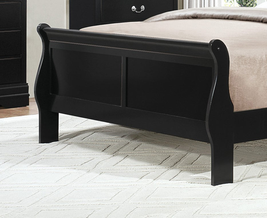 Black Finish Louis Philippe Style 1Pc Queen Size Sleigh Bed Traditional Design Furniture Box Spring Required Queen Black Bedroom Traditional Sleigh Wood