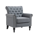 Mid Century Modern Accent Chair, Linen Armchair W Tufted Back Wood Legs, Upholstered Lounge Arm Chair Single Sofa For Living Room Bedroom, Gray Gray Foam Linen