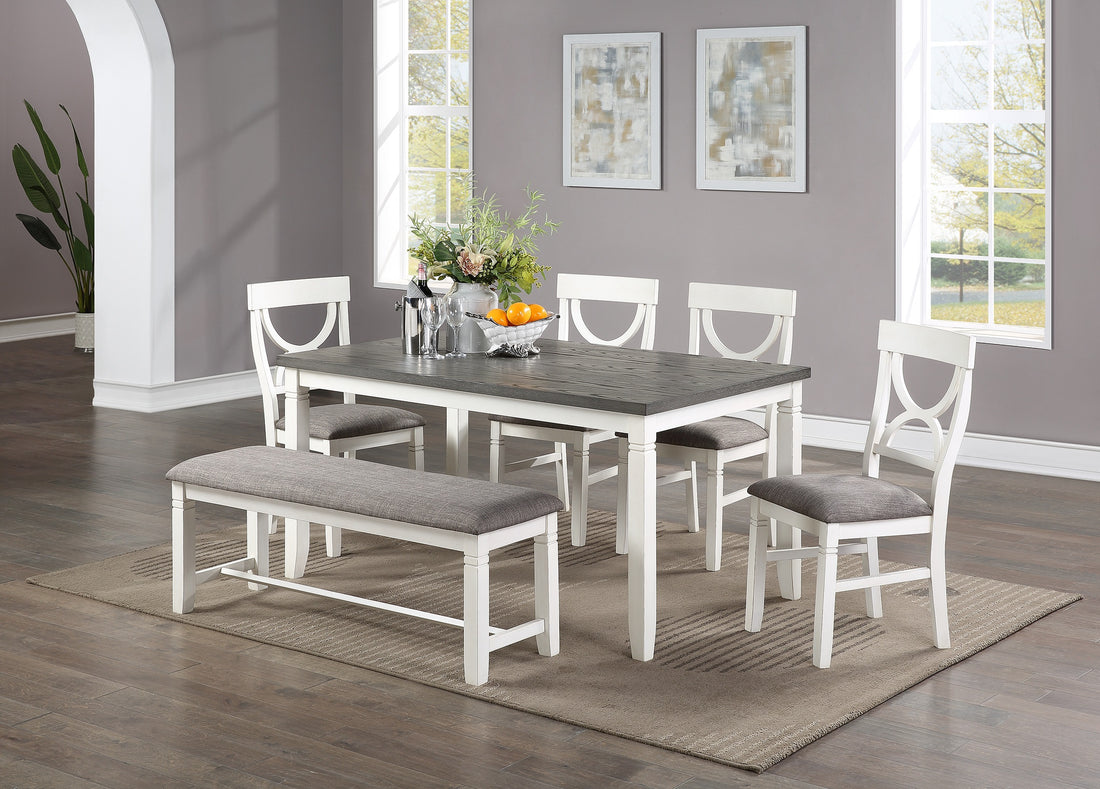 Dining Room Furniture White 6Pc Dining Set Table 4 Side Chairs And A Bench Rubberwood Mdf White White Dining Room Classic,Modern Rubberwood Rubber Wood