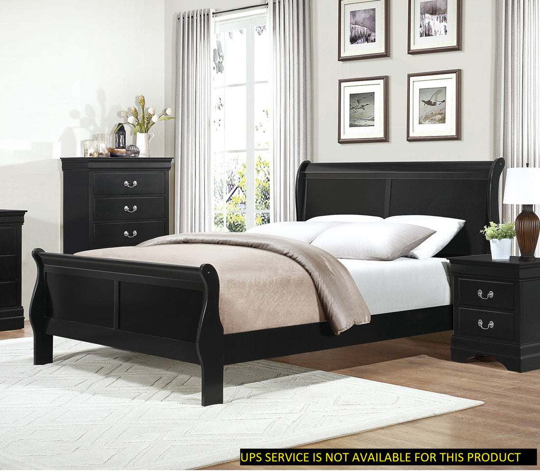 Black Finish Louis Philippe Style 1Pc Queen Size Sleigh Bed Traditional Design Furniture Box Spring Required Queen Black Bedroom Traditional Sleigh Wood