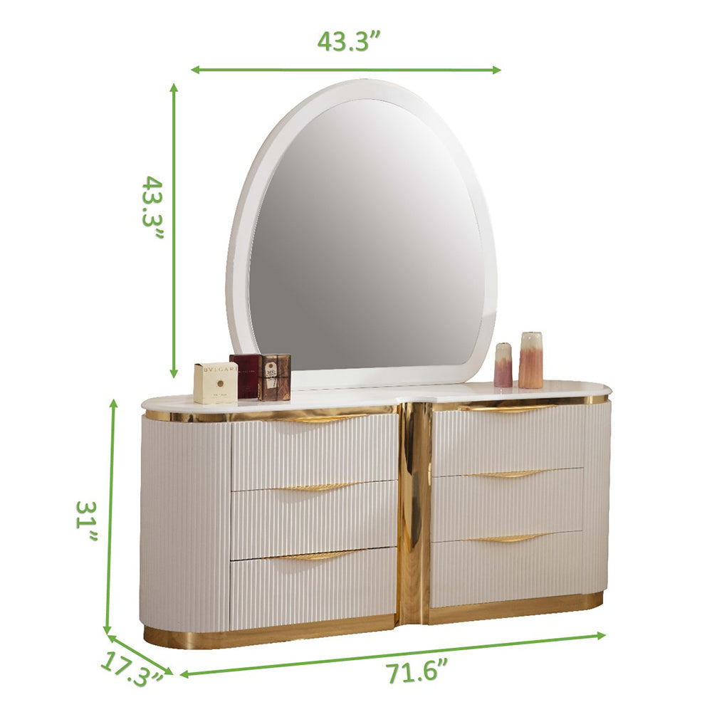 Laura Gold Detailed 6 Drawer Dresser Made With Wood In White White Drawer 5 Drawers & Above Bedroom Dovetail Joints Contemporary,Modern White Solid Wood Mdf Wood