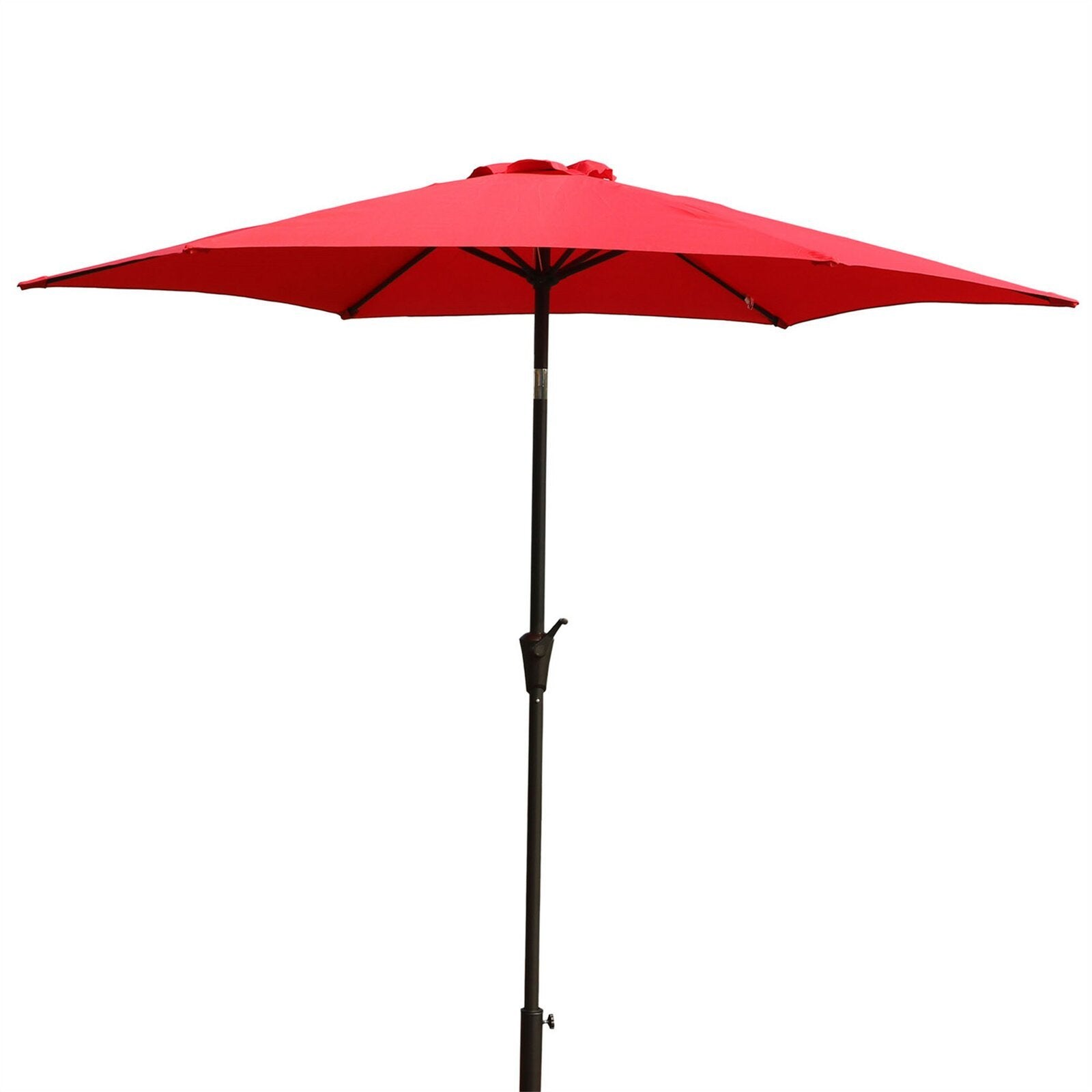 8.8 Feet Outdoor Aluminum Patio Umbrella, Patio Umbrella, Market Umbrella With 33 Pounds Round Resin Umbrella Base, Push Button Tilt And Crank Lift, Red Red Polyester Aluminum