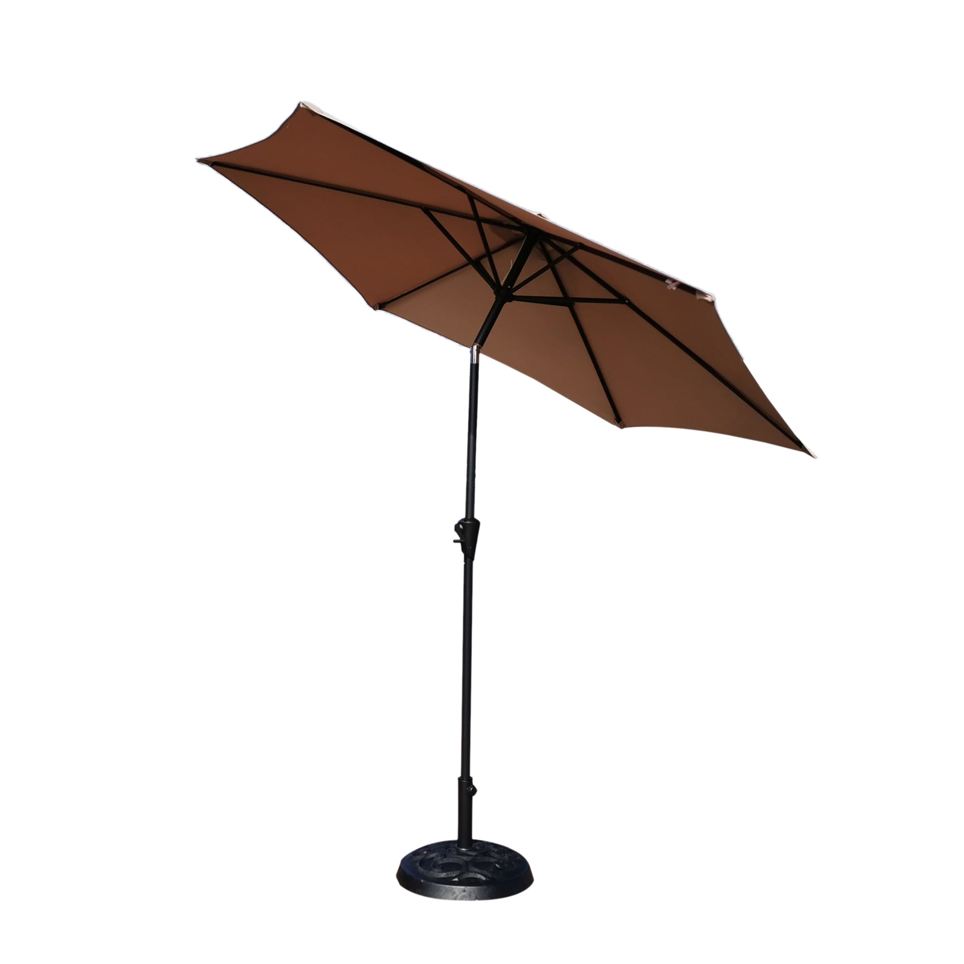 8.8 Feet Outdoor Aluminum Patio Umbrella, Patio Umbrella, Market Umbrella With 33 Pounds Round Resin Umbrella Base, Push Button Tilt And Crank Lift, Taupe Taupe Polyester Aluminum