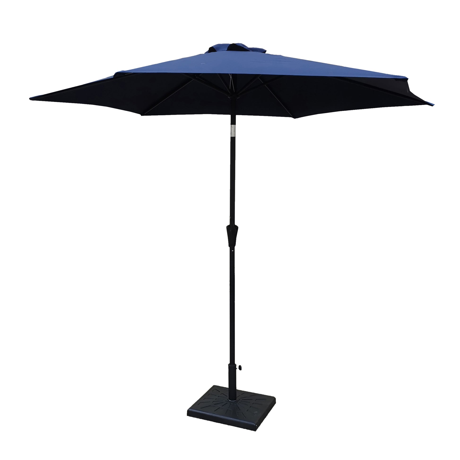 8.8 Feet Outdoor Aluminum Patio Umbrella, Patio Umbrella, Market Umbrella With 42 Pound Square Resin Umbrella Base, Push Button Tilt And Crank Lift, Navy Blue Navy Blue Polyester Aluminum