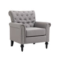 Mid Century Modern Accent Chair, Linen Armchair W Tufted Back Wood Legs, Upholstered Lounge Arm Chair Single Sofa For Living Room Bedroom, Light Grey Light Gray Foam Linen