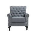 Mid Century Modern Accent Chair, Linen Armchair W Tufted Back Wood Legs, Upholstered Lounge Arm Chair Single Sofa For Living Room Bedroom, Gray Gray Foam Linen