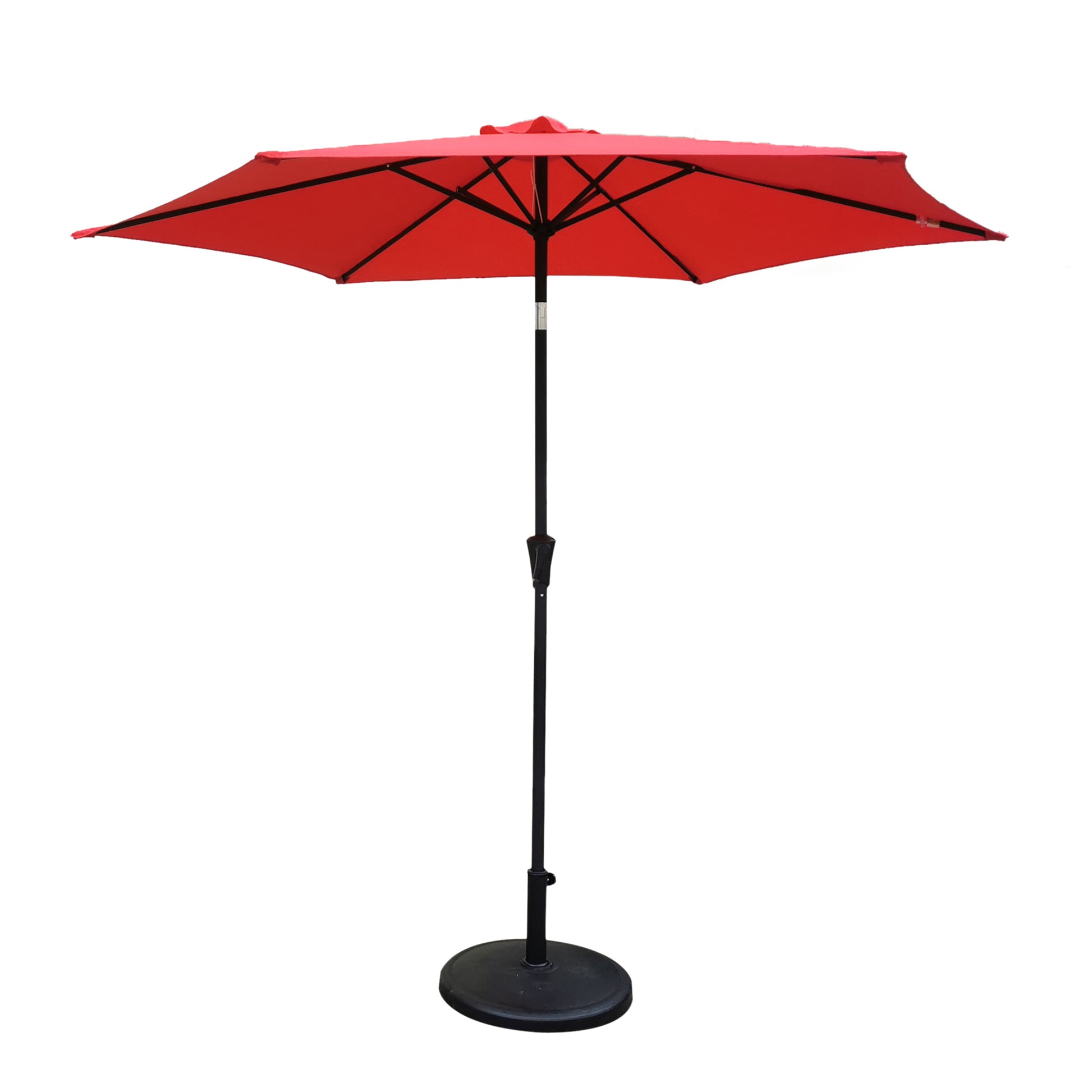 8.8 Feet Outdoor Aluminum Patio Umbrella, Patio Umbrella, Market Umbrella With 42 Pounds Round Resin Umbrella Base, Push Button Tilt And Crank Lift, Red Red Polyester Aluminum