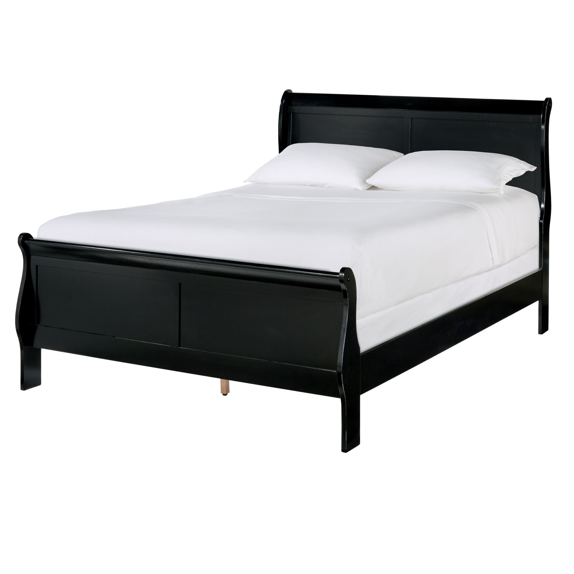 Black Finish Louis Philippe Style 1Pc Queen Size Sleigh Bed Traditional Design Furniture Box Spring Required Queen Black Bedroom Traditional Sleigh Wood