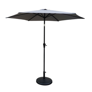 8.8 Feet Outdoor Aluminum Patio Umbrella, Patio Umbrella, Market Umbrella With 42 Pounds Round Resin Umbrella Base, Push Button Tilt And Crank Lift, Gray Gray Polyester Aluminum