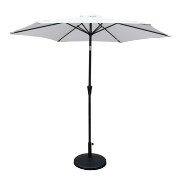 8.8 Feet Outdoor Aluminum Patio Umbrella, Patio Umbrella, Market Umbrella With 42 Pounds Round Resin Umbrella Base, Push Button Tilt And Crank Lift, Creme Cream Polyester Aluminum