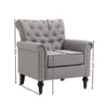 Mid Century Modern Accent Chair, Linen Armchair W Tufted Back Wood Legs, Upholstered Lounge Arm Chair Single Sofa For Living Room Bedroom, Light Grey Light Gray Foam Linen