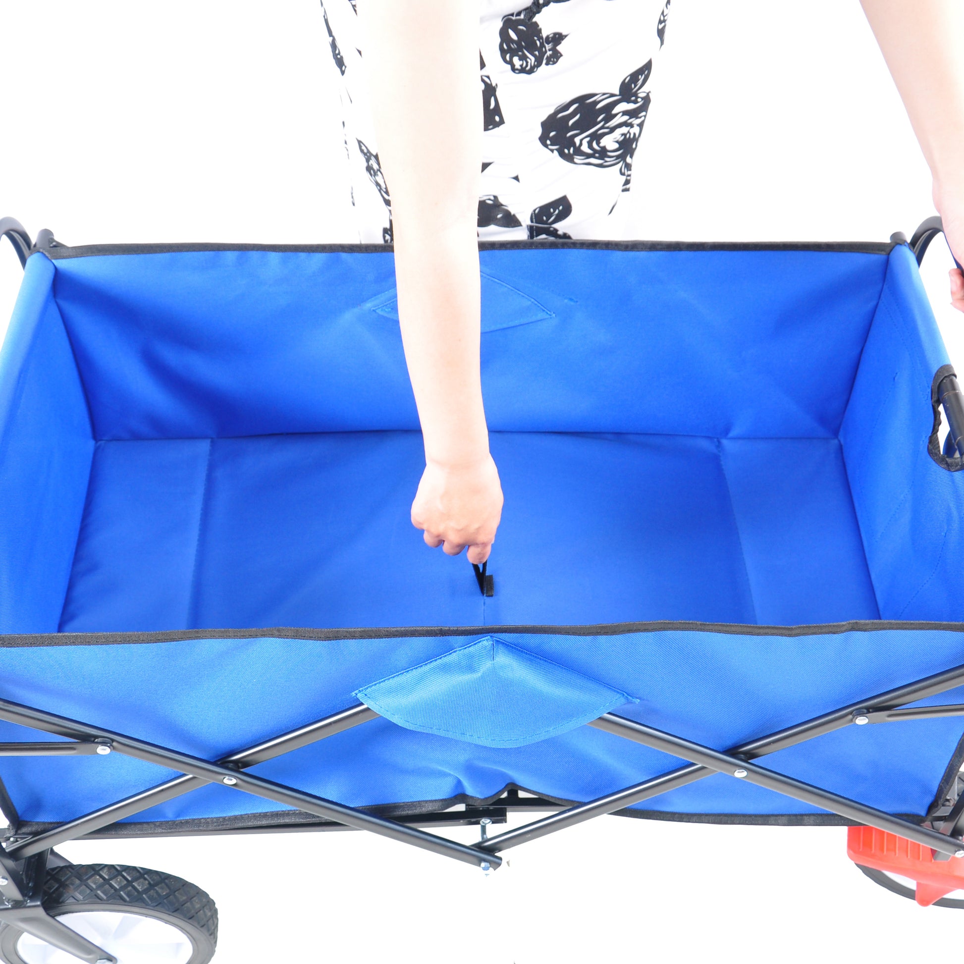 Folding Wagon Garden Shopping Beach Cart Blue Blue Metal