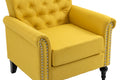 Mid Century Modern Accent Chair, Linen Armchair W Tufted Back Wood Legs, Upholstered Lounge Arm Chair Single Sofa For Living Room Bedroom, Yellow Yellow Foam Linen