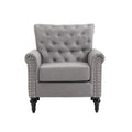 Mid Century Modern Accent Chair, Linen Armchair W Tufted Back Wood Legs, Upholstered Lounge Arm Chair Single Sofa For Living Room Bedroom, Light Grey Light Gray Foam Linen
