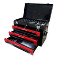 3 Drawers Tool Box With Tool Set Black Red Steel