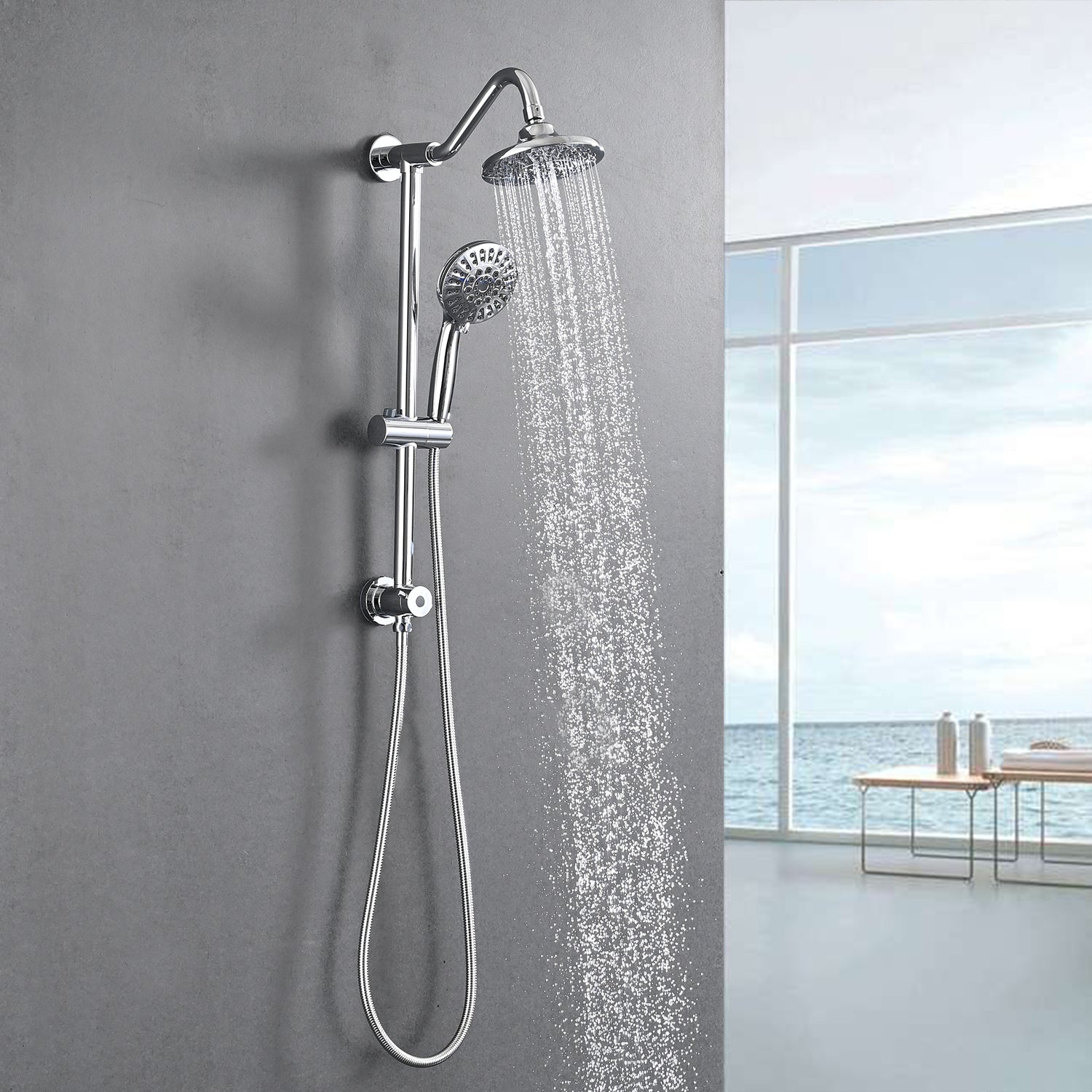 6 Inch Rain Shower Head With Handheld Shower Head Bathroom Rain Shower System Chrome Abs