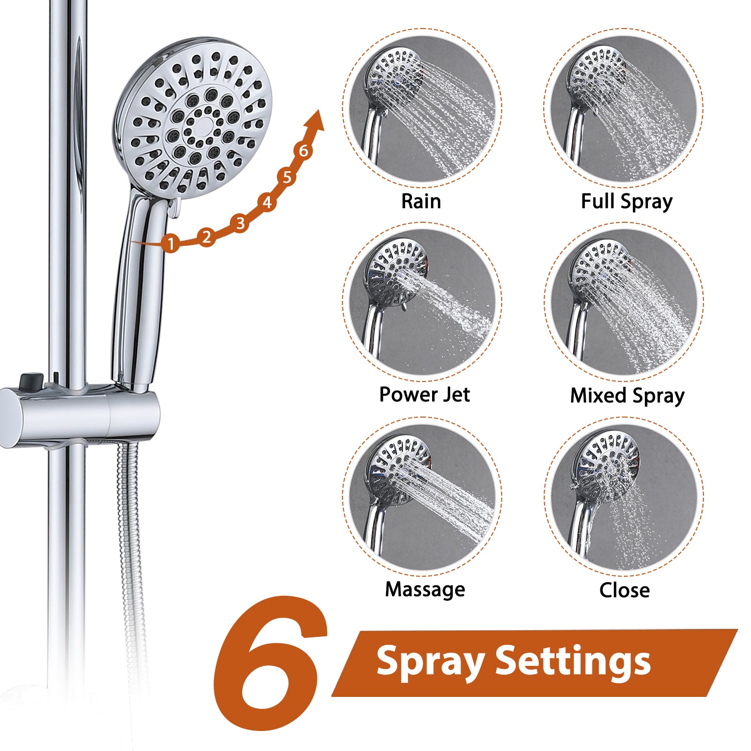 6 Inch Rain Shower Head With Handheld Shower Head Bathroom Rain Shower System Chrome Abs