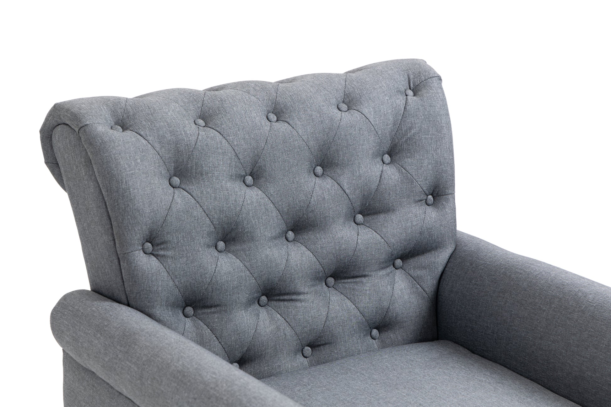 Mid Century Modern Accent Chair, Linen Armchair W Tufted Back Wood Legs, Upholstered Lounge Arm Chair Single Sofa For Living Room Bedroom, Gray Gray Foam Linen