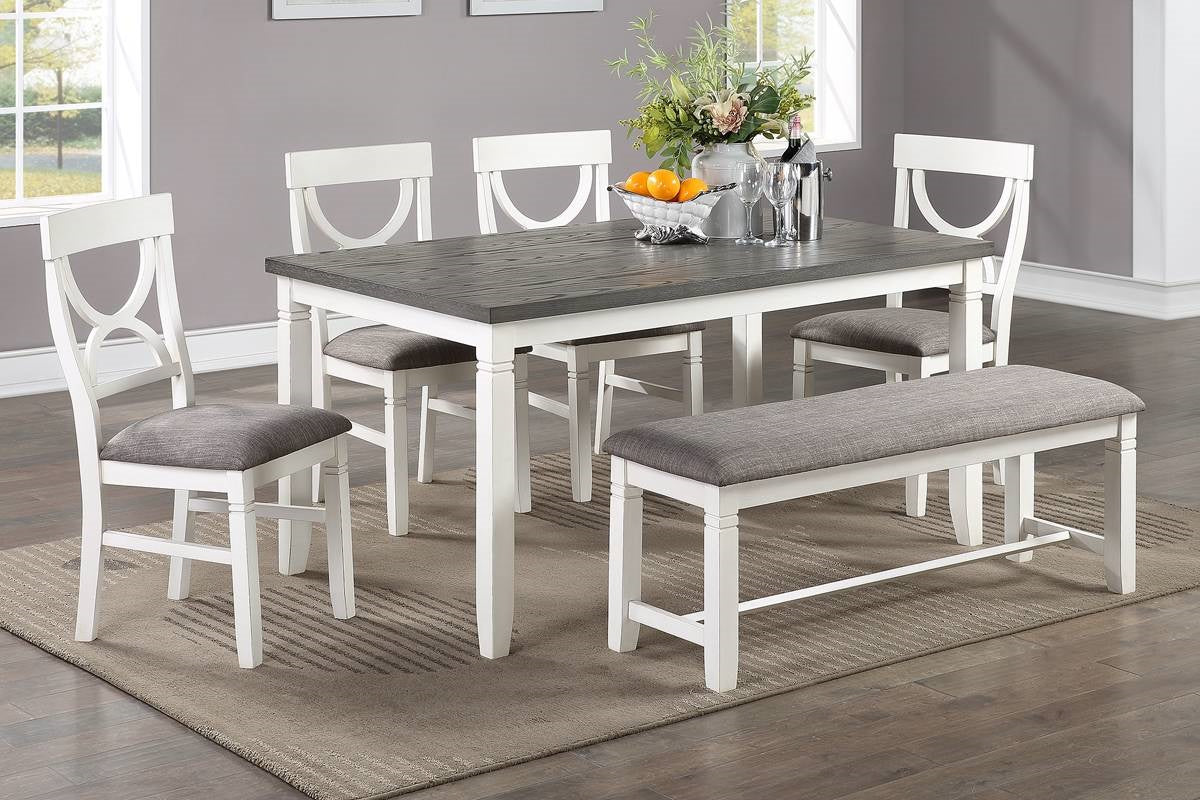 Dining Room Furniture White 6Pc Dining Set Table 4 Side Chairs And A Bench Rubberwood Mdf White White Dining Room Classic,Modern Rubberwood Rubber Wood