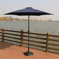 8.8 Feet Outdoor Aluminum Patio Umbrella, Patio Umbrella, Market Umbrella With 33 Pounds Round Resin Umbrella Base, Push Button Tilt And Crank Lift, Navy Blue Navy Blue Polyester Aluminum