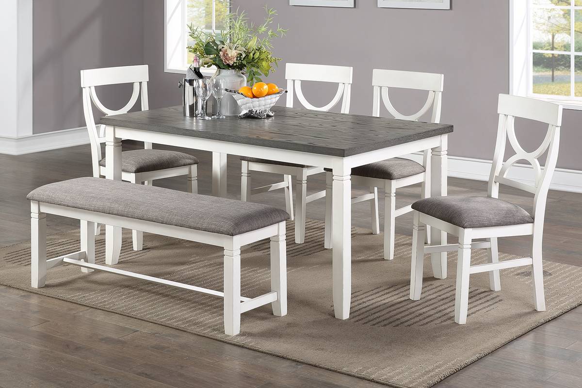 Dining Room Furniture White 6Pc Dining Set Table 4 Side Chairs And A Bench Rubberwood Mdf White White Dining Room Classic,Modern Rubberwood Rubber Wood